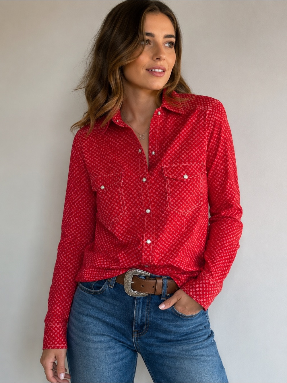 Daniel Rainn Red Western Snap Button Shirt Medium